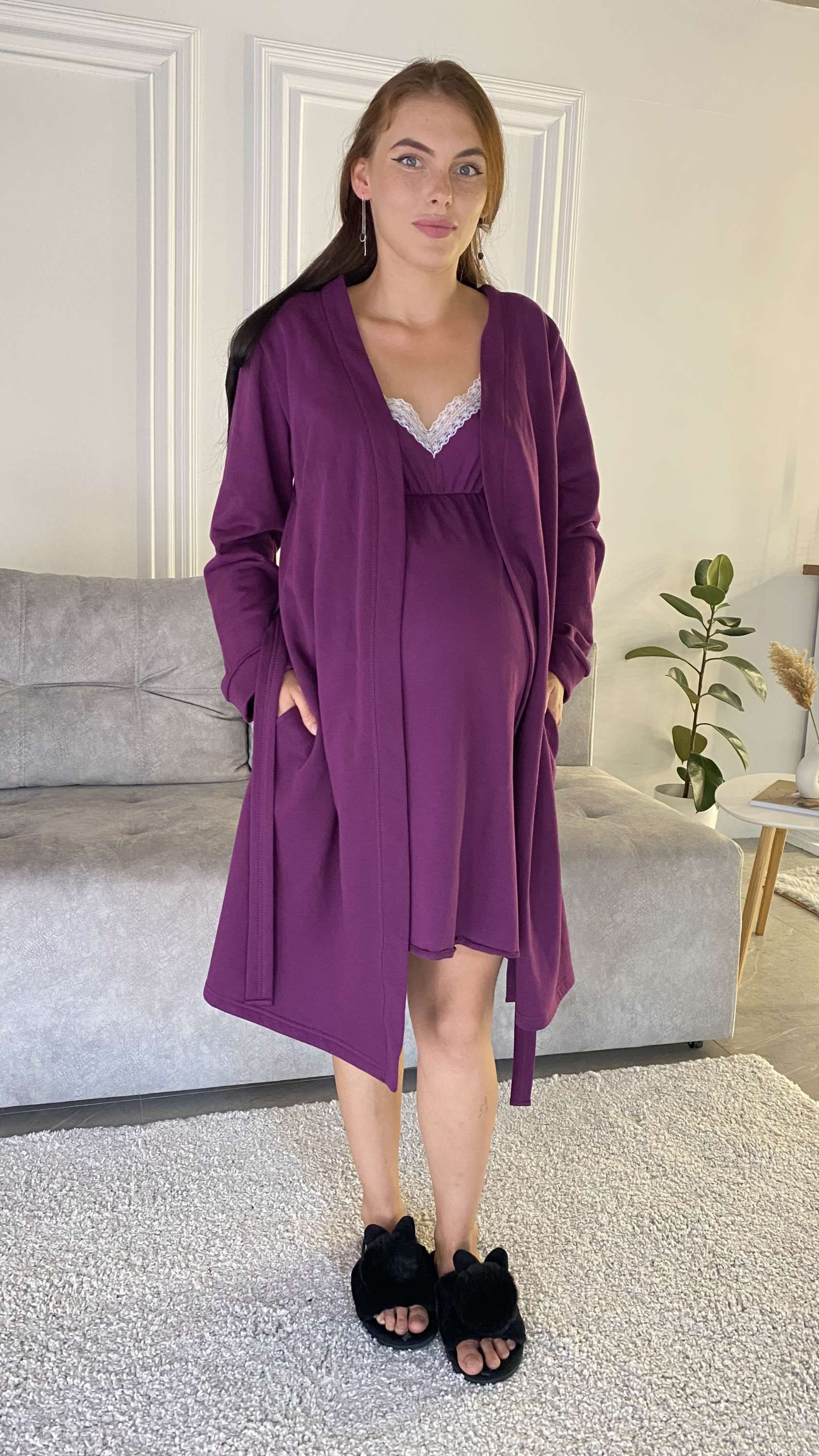 Комплект з халатиком на байці для вагітних і годуючих мам