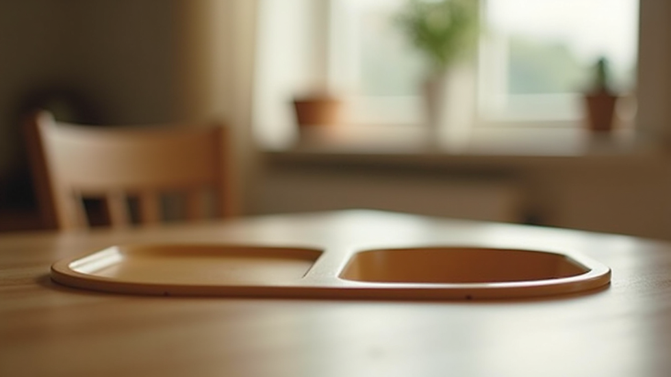 Close-up view of a child’s feeding table with a removable tray