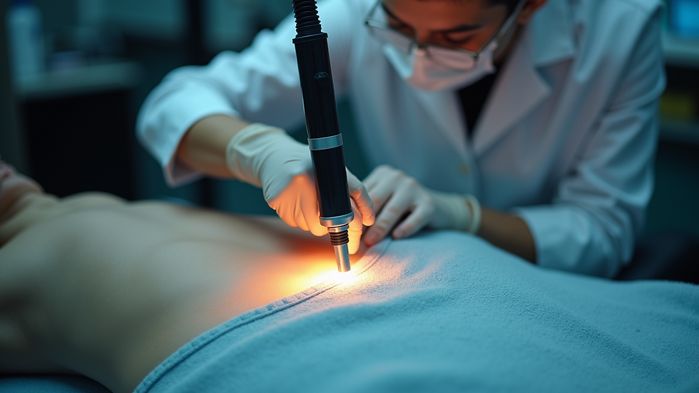 Eye-level view of a laser technician preparing a tattoo removal session