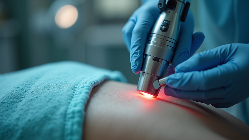 Close-up view of laser tattoo removal machine in a clinical setting