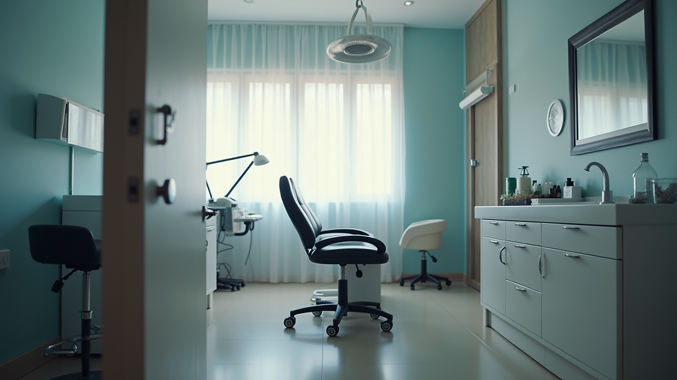 Eye-level view of a modern tattoo removal clinic treatment room