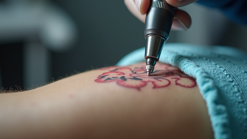 Close-up view of laser tattoo removal machine on skin