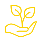 A hand holding a leaf icon