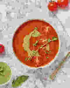 Vegan Tomato Soup with Pesto