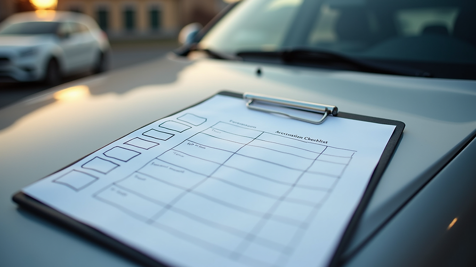 Close-up view of a car inspection checklist on a clipboard