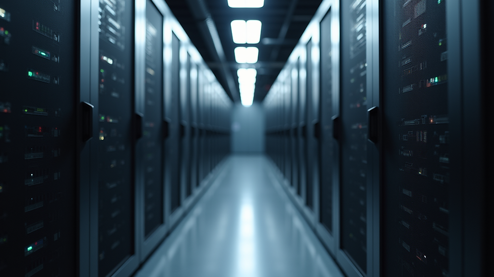 High angle view of a data center with multiple servers