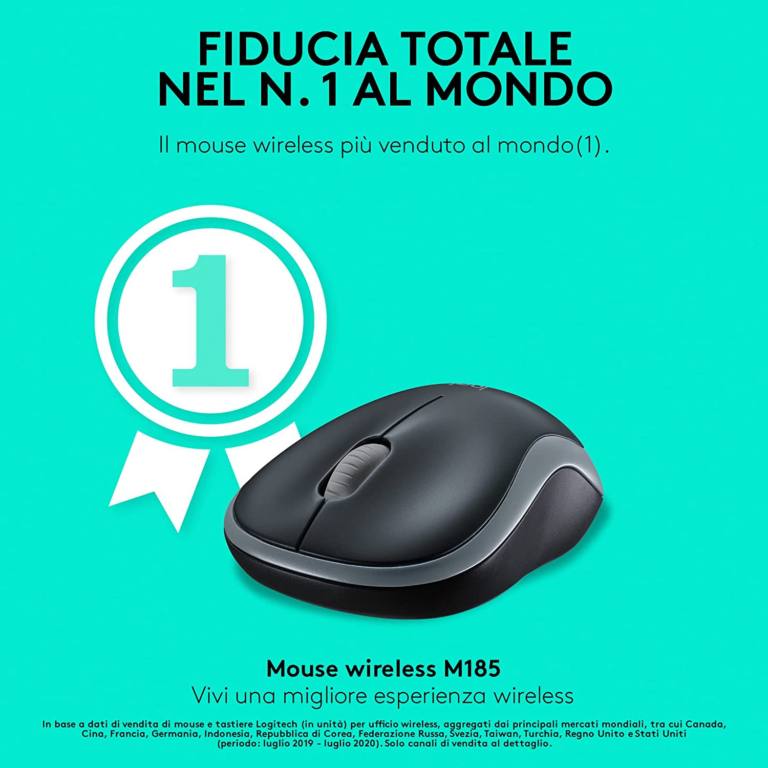 Logitech M185 Mouse Wireless, 2,4 GHz con Mini Ricevitore USB, Durata Batteria d