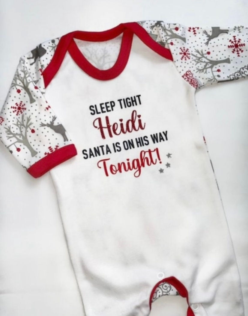 Christmas Eve Santa Personalised Reindeer Babygrow