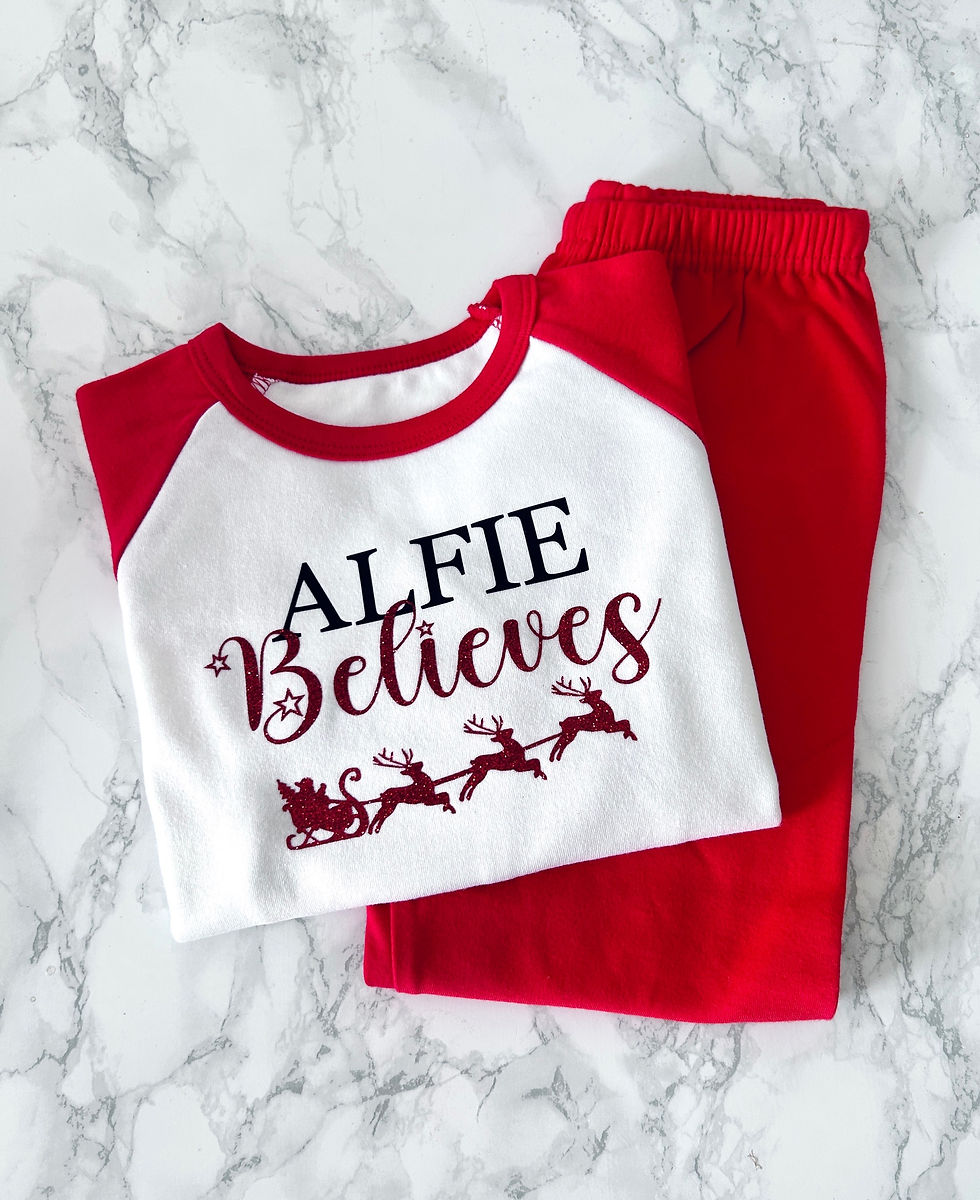 Children’s Personalised Red Christmas Believes Pyjamas