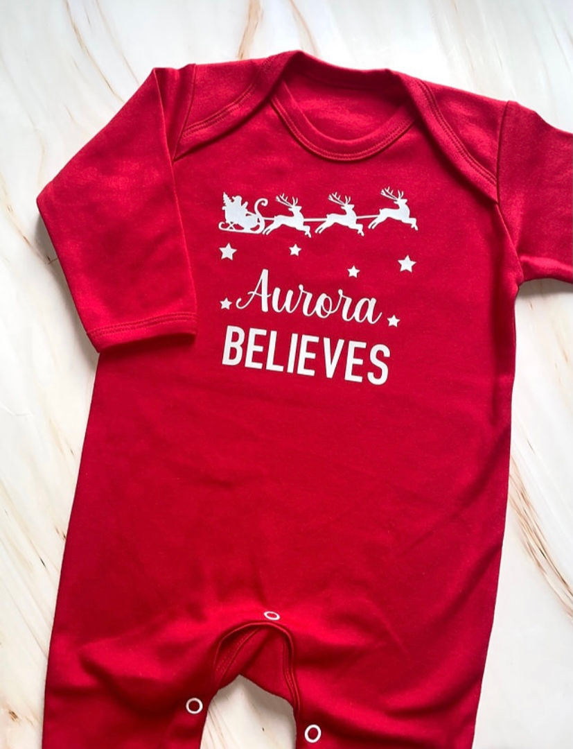 Red Christmas Believes Babygrow