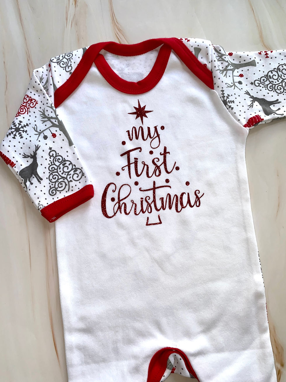 Grey Reindeer My First Christmas Babygrow
