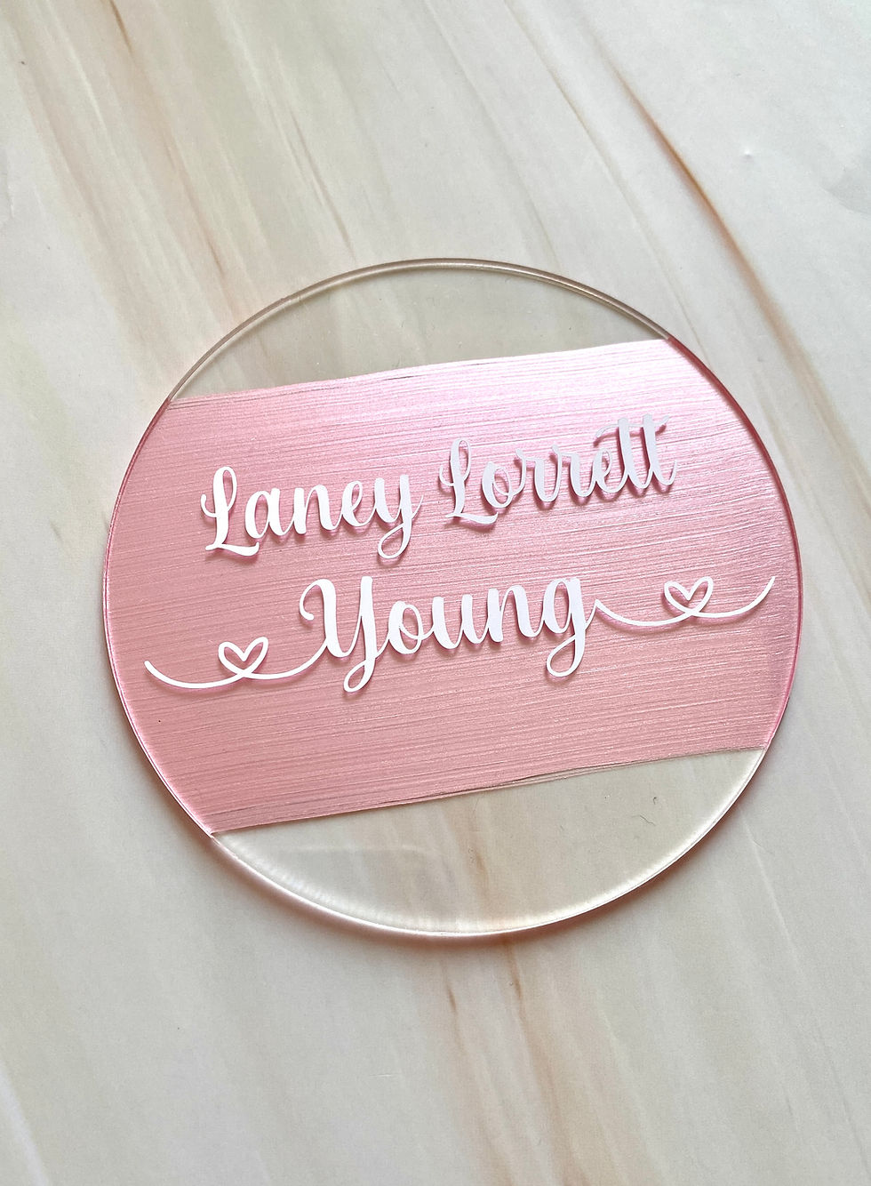 Name Acrylic Disc with Hearts