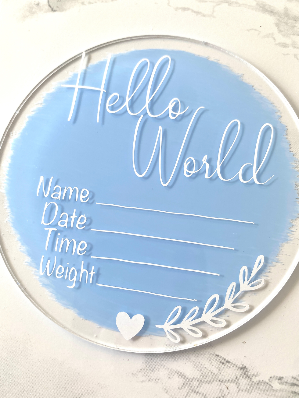 Hello World Birth Details Acrylic Disc