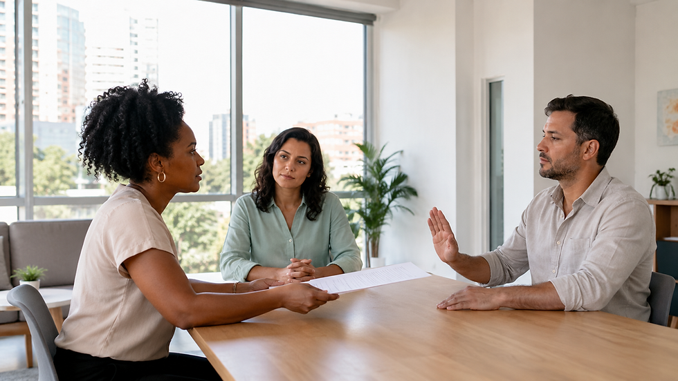 Pessoas participam de uma conversa de mediação comunitária, representando a busca pela fidelidade quando a paz é recusada.