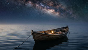 Barco solitário na noite estrelada, ajudando a entender por que Deus fica em silêncio.