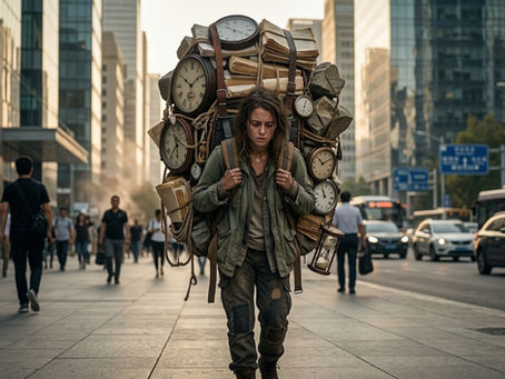 Pessoa carregando uma mochila pesada, ilustrando a exaustão de quem não consegue parar de tentar controlar tudo.