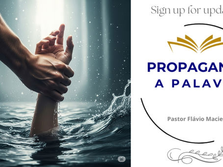 Hand from the light rescues another hand from dark, turbulent waters, symbolizing salvation in Christ as a powerful act of rescue.