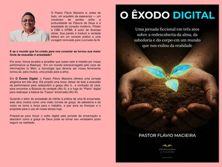 Capa e contracapa do livro "O Êxodo Digital", com foto do autor e botões de ação para ler amostra e comprar o livro.