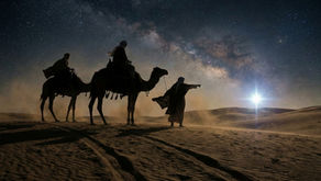 Magos do Oriente seguindo a estrela no deserto, simbolizando a busca sincera por Jesus em Mateus 2.