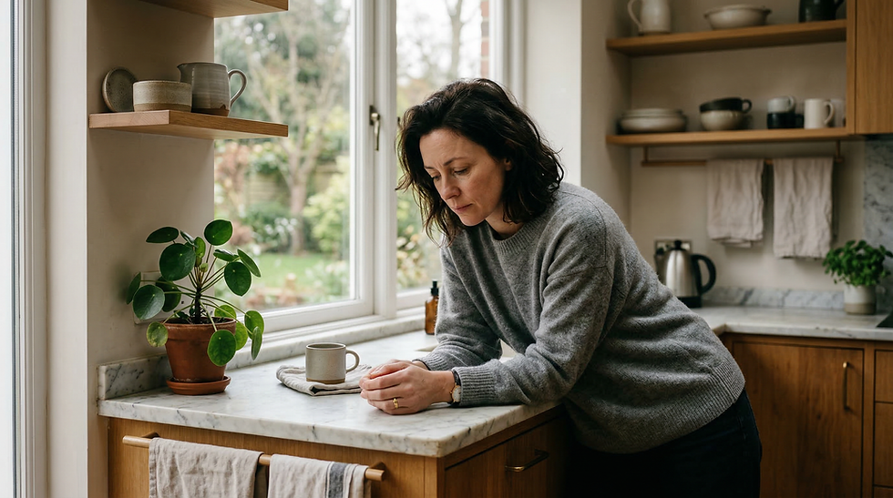 Persona en casa un domingo por la tarde sintiendo agobio por volver al trabajo el lunes.