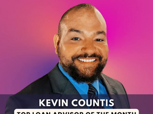 Kevin Countis in a suit with a pink gradient background. Text: "14 Days to Close," "Kevin Countis," "Top Loan Advisor of the Month, June 2025."