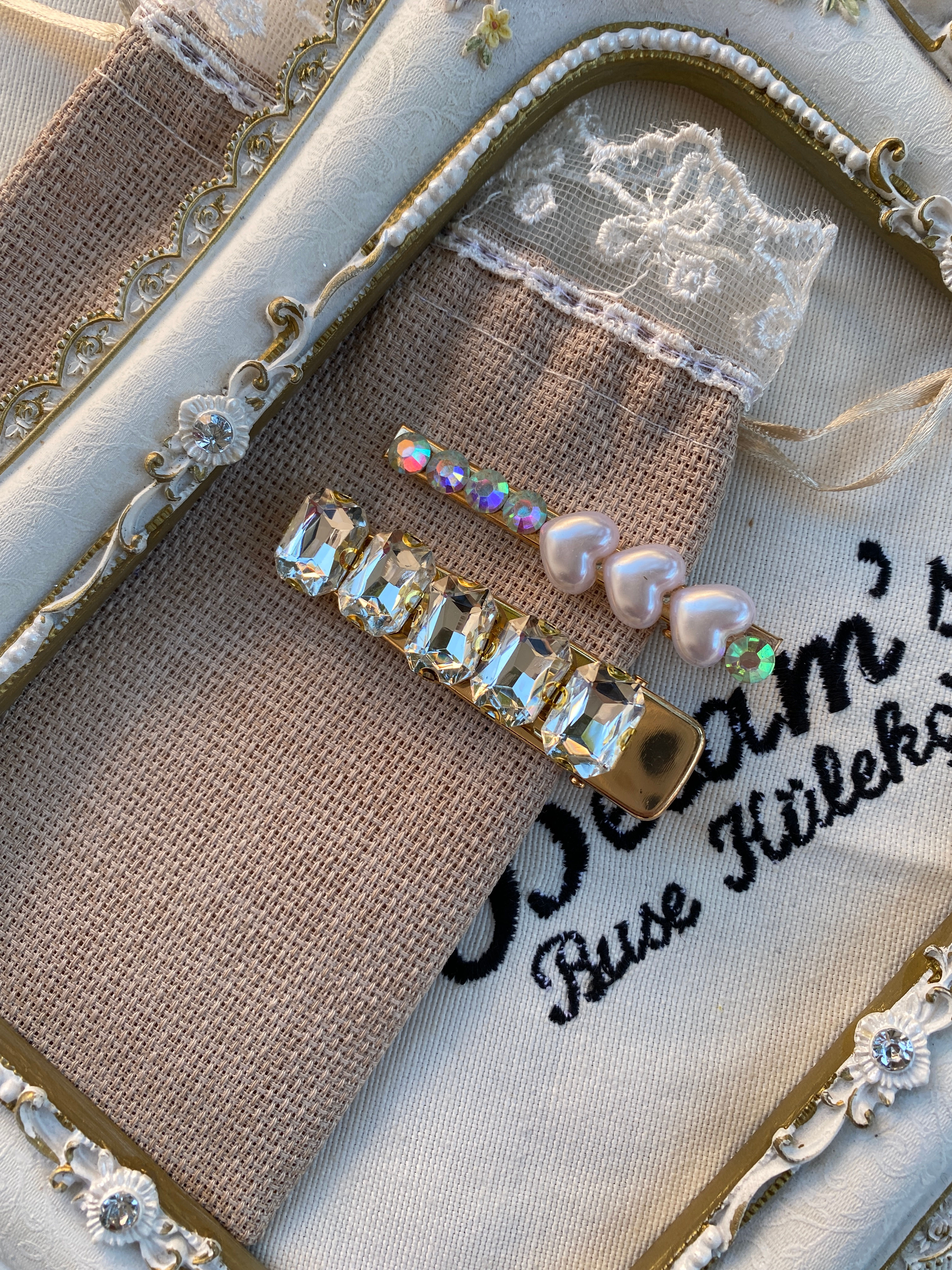 Taş detaylı ikili pens set toka TK691