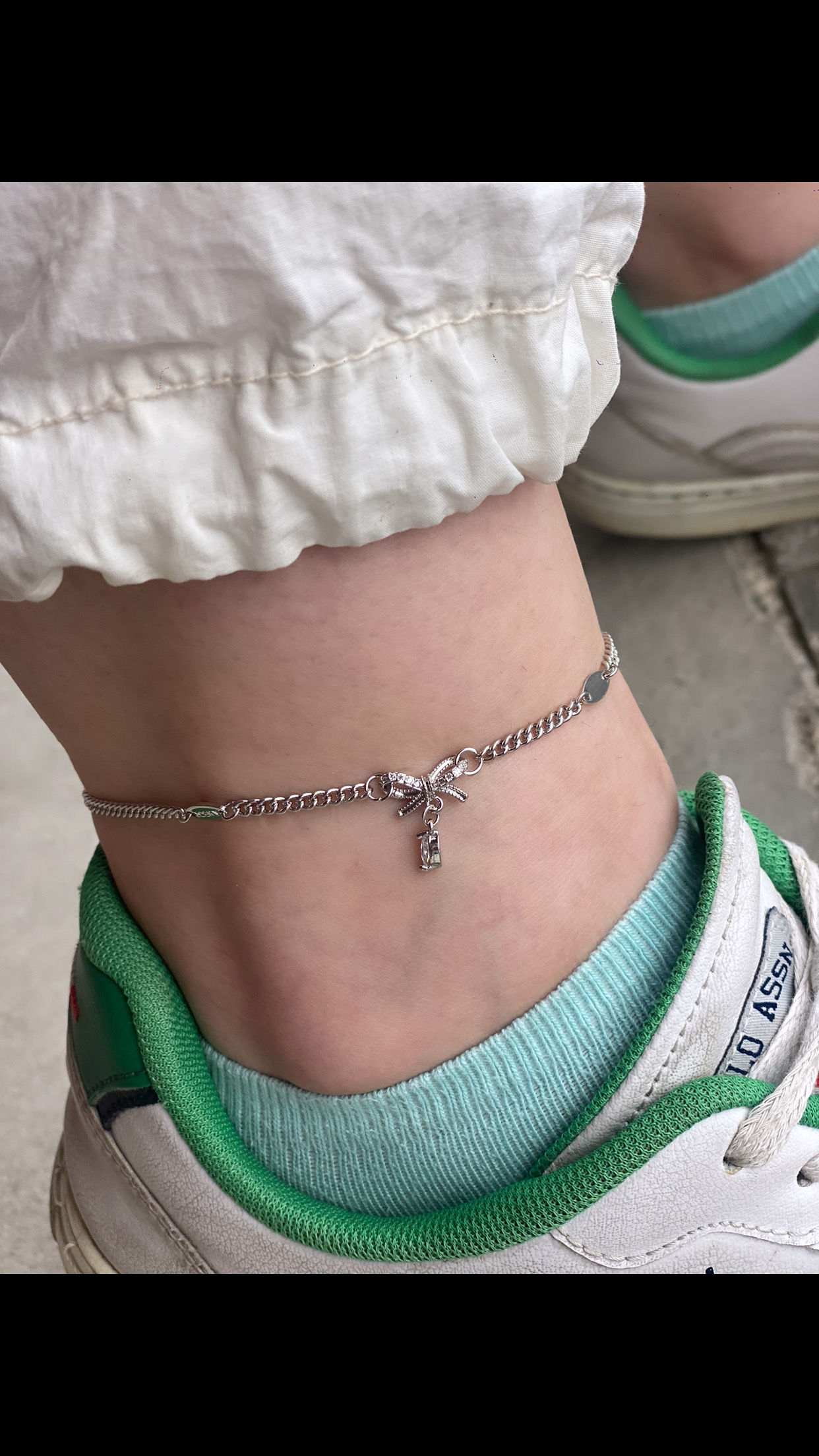 Gümüş taşlı fiyonk sallantılı halhal KHH007