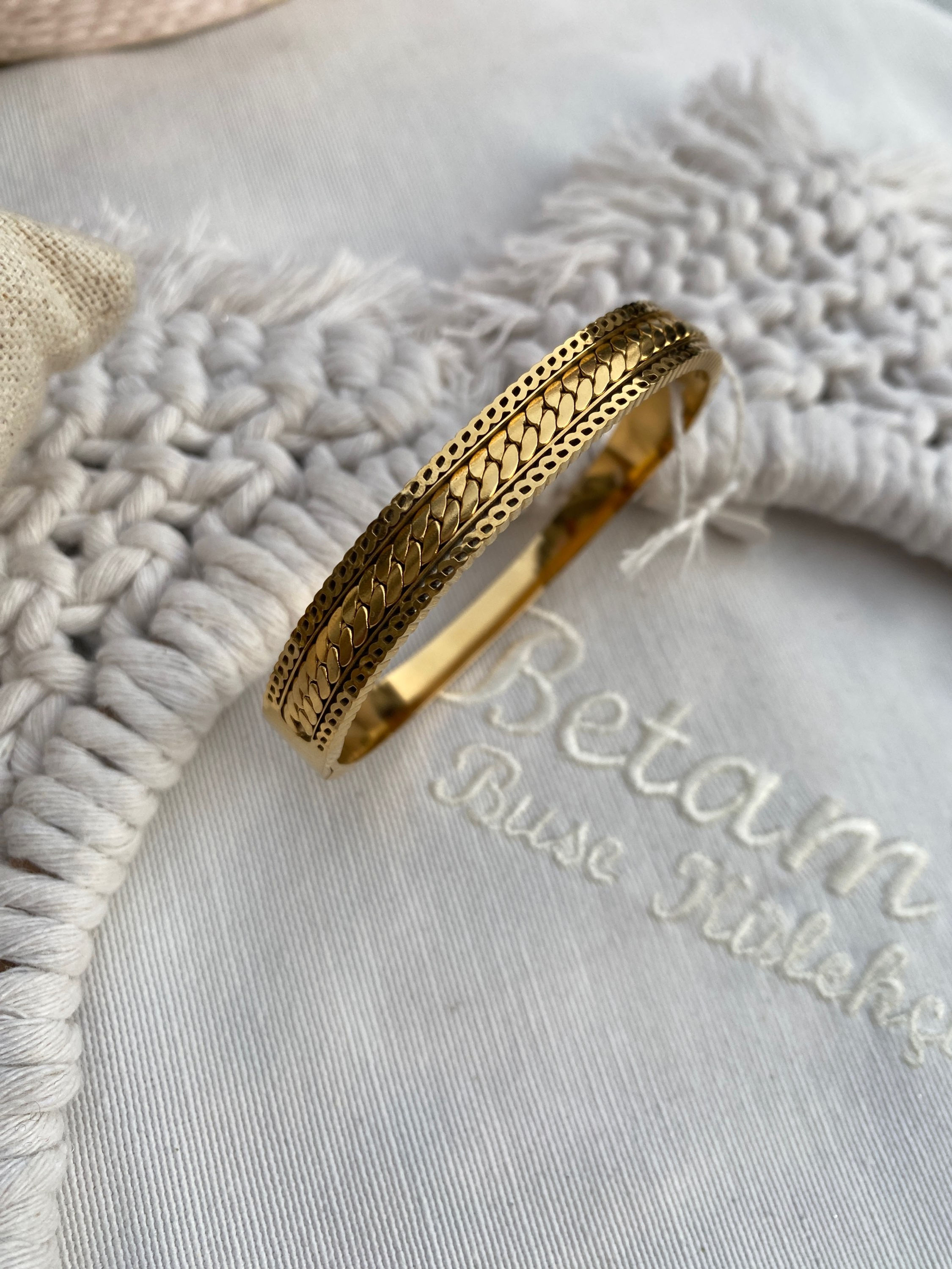 Zincie detaylı çelik kelepçe bileklik SSKLP111