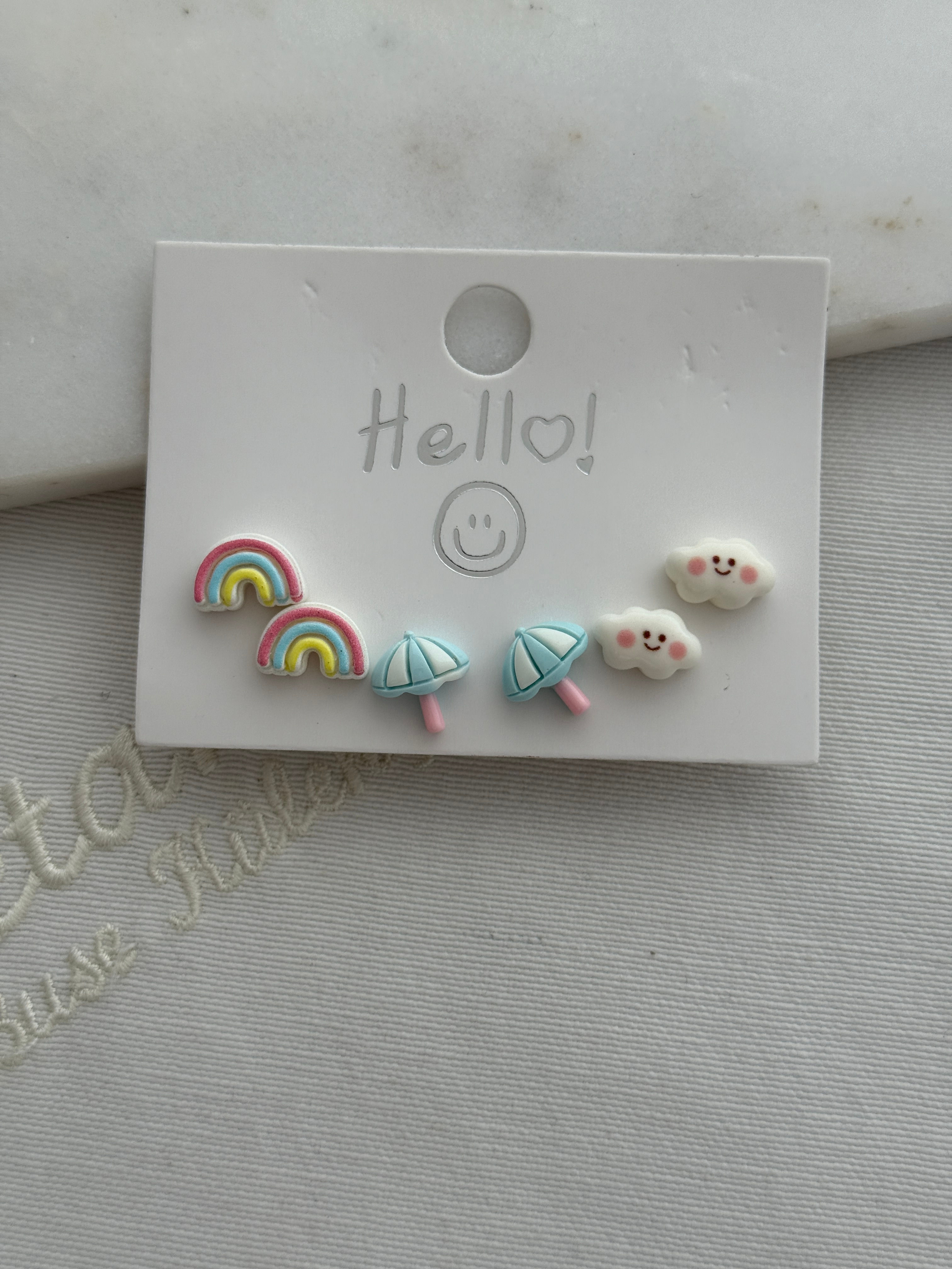 Gökkuşağı bulut ve şemsiye set küpe AK-241