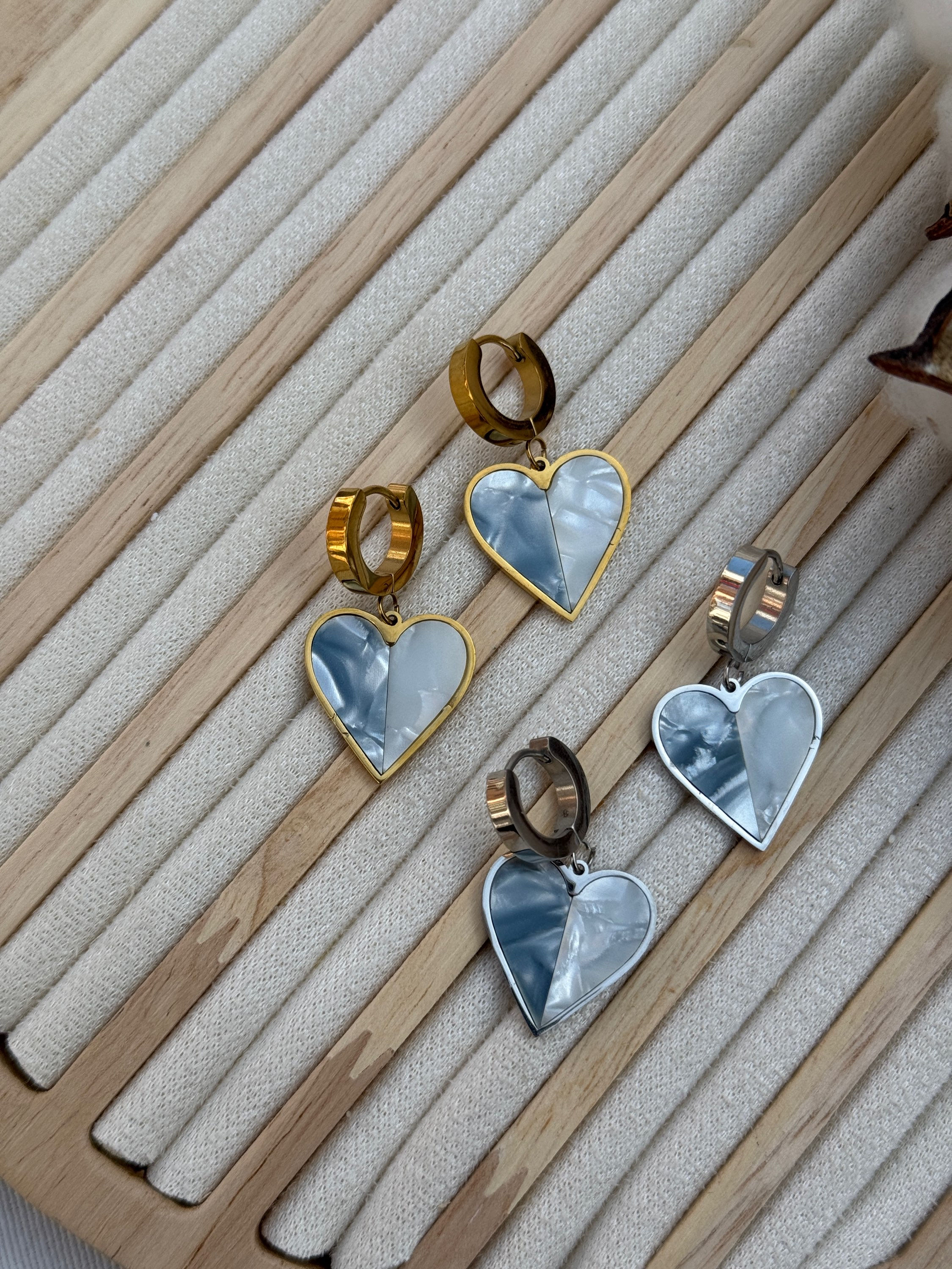 Mavi beyaz sedefli kalp küpe SSKP99