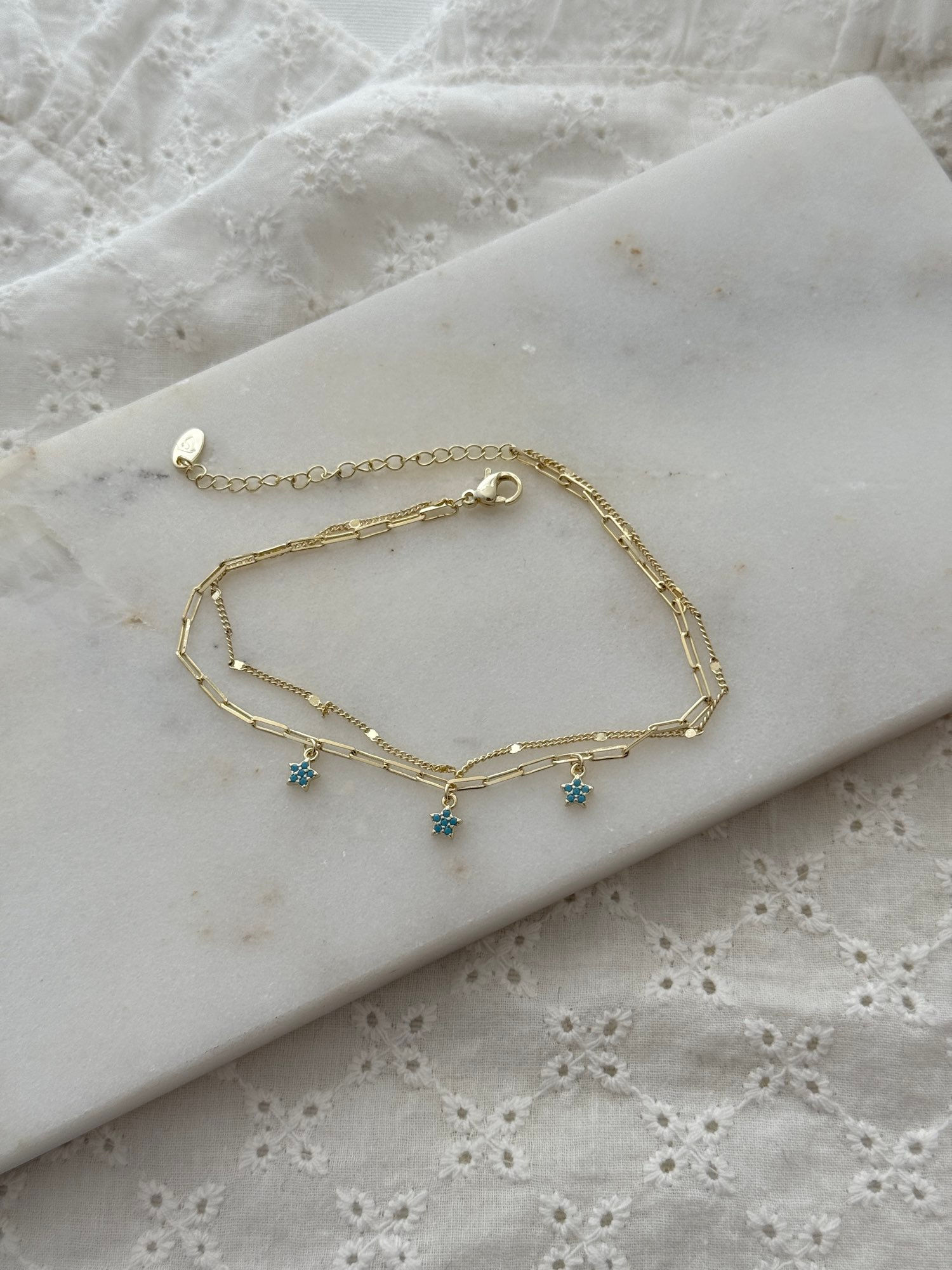 Özel seri gold mavi çiçek detaylı halhal A-0000040