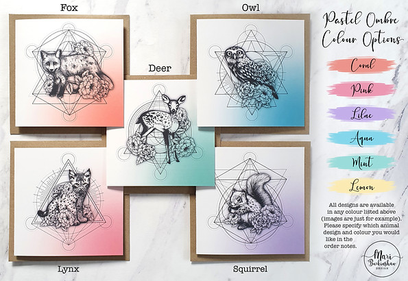 Sacred Geo Animal Card Range - Ombre Colours