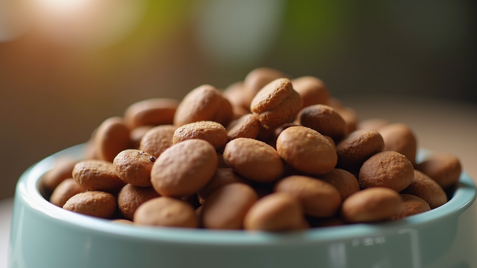 Close-up view of a bowl filled with high-quality pet food
