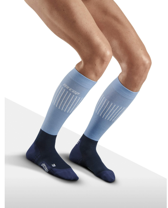 Thumbnail: CEP ski ultralight compression socks tall light blue/blue side view