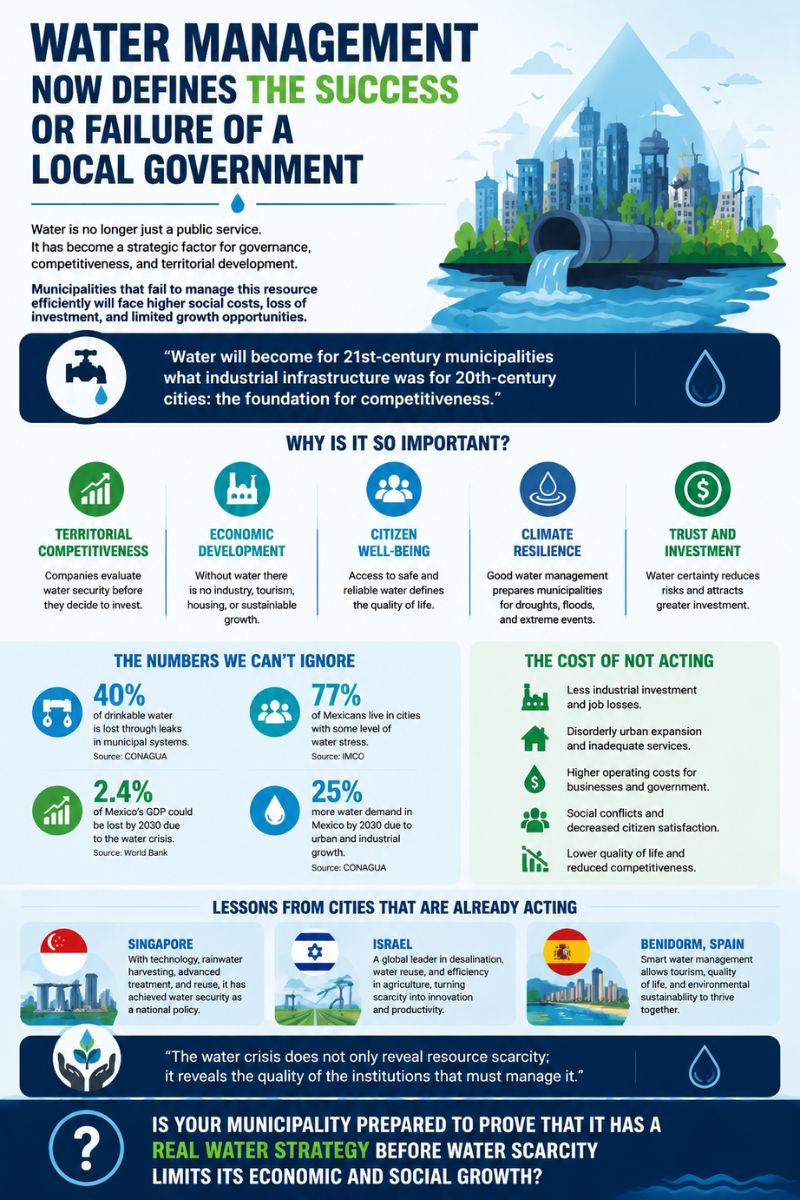 interAlcaldes Magazine Infographic: Water management now determines the success or failure of a municipal government.