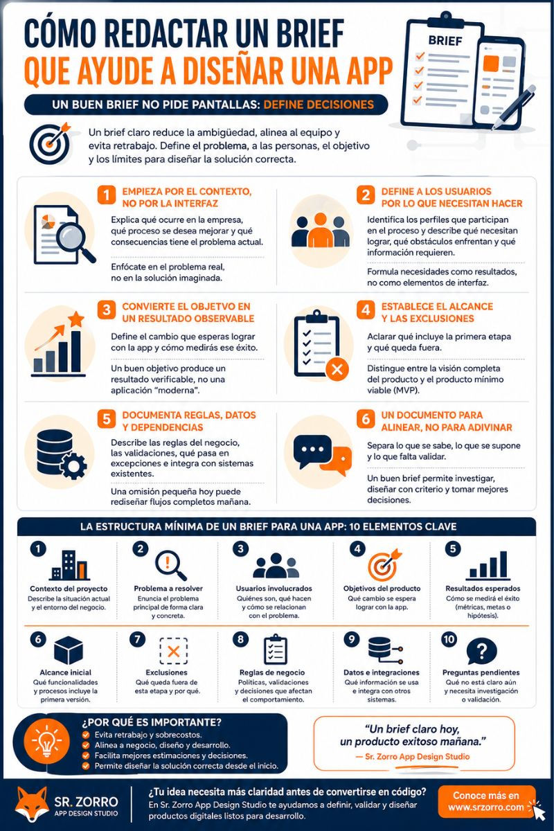 Revista Ideas antes del código infografía Cómo redactar un brief que ayude a diseñar una app