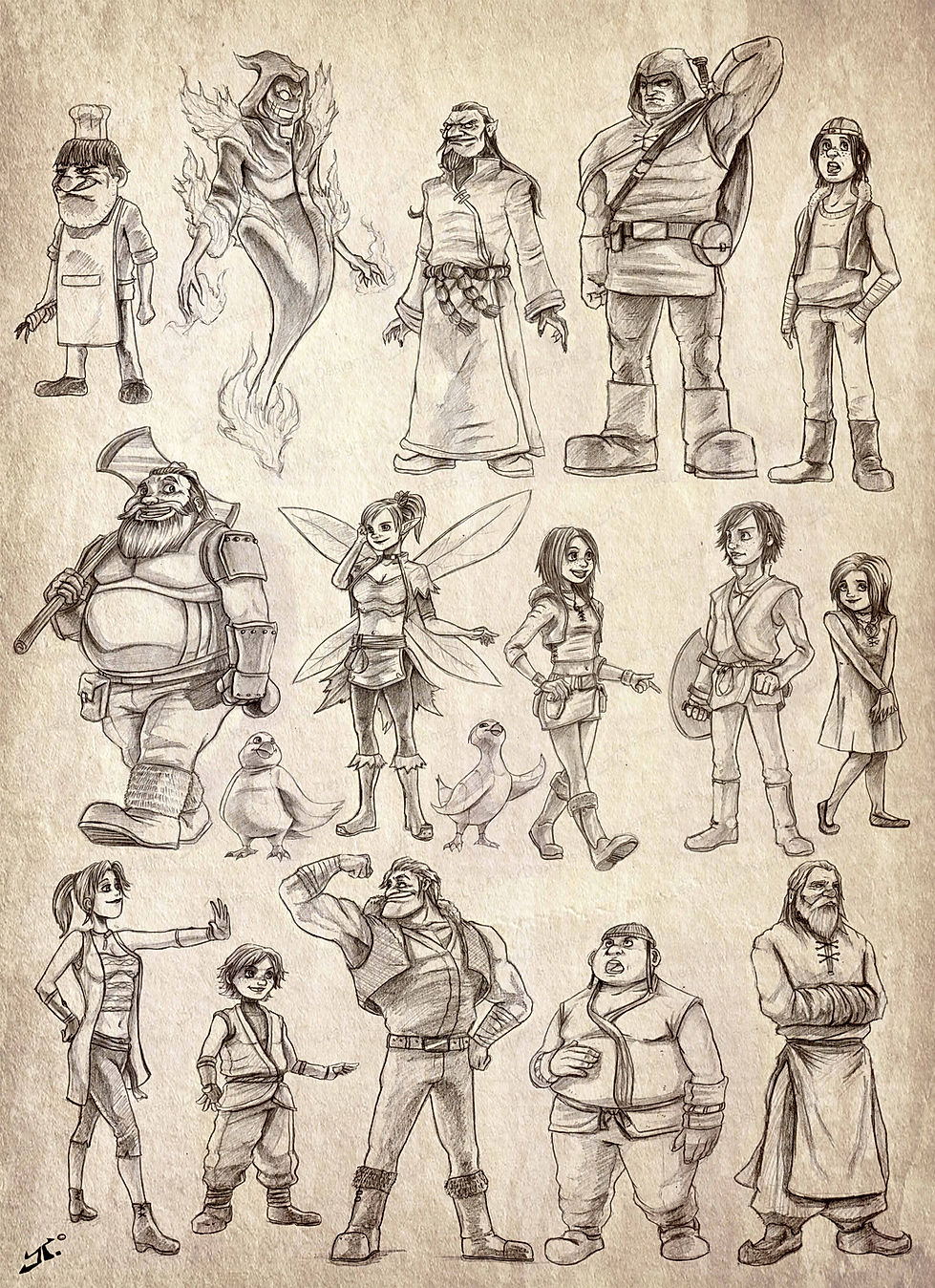 traditional character design sketch samples