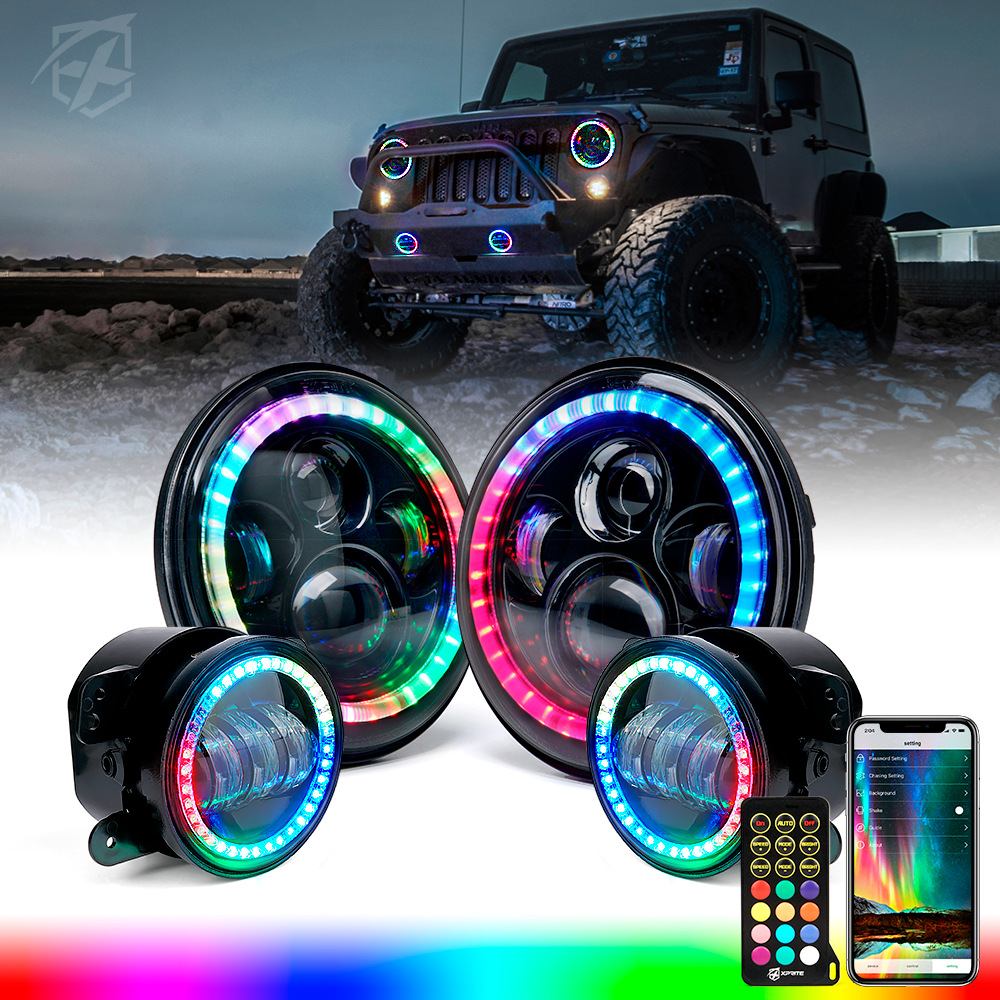 Copia de Par De Faros Led Rgb Bluetooth Para Jeep Wrangler 1997-2018