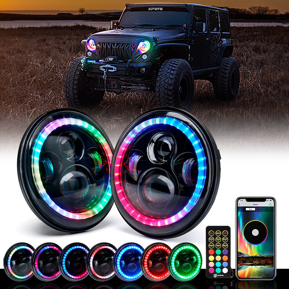 Par De Faros Led Rgb Bluetooth Para Jeep Wrangler 1997-2018