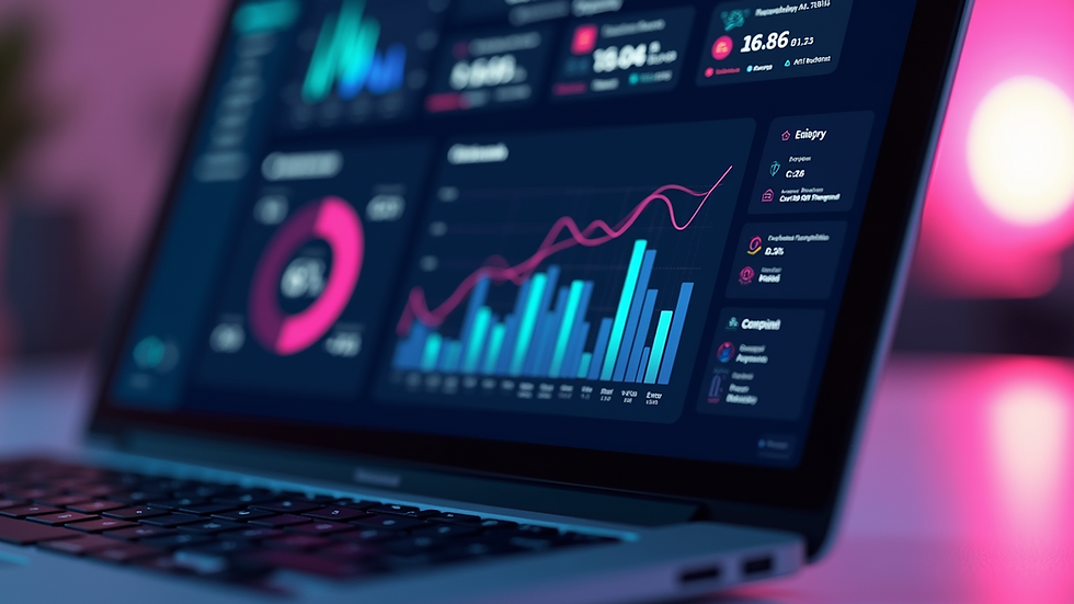 Close-up view of a laptop screen showing AI agent dashboard with performance metrics