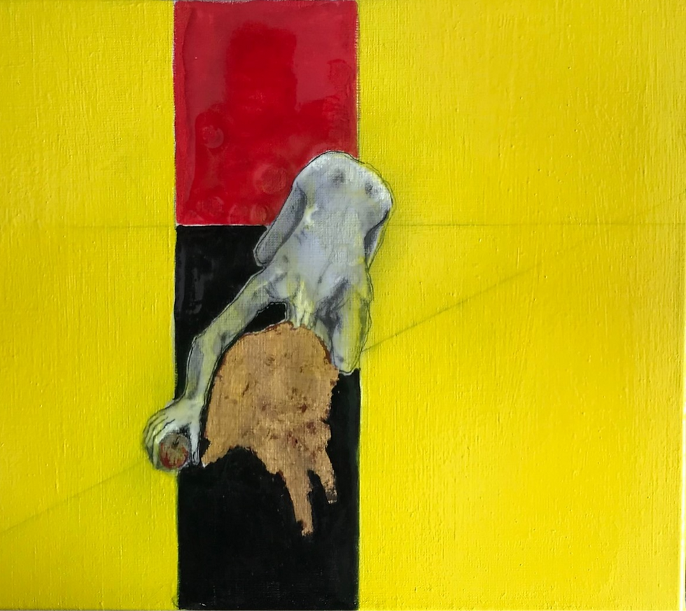Yellow red naked woman painting
