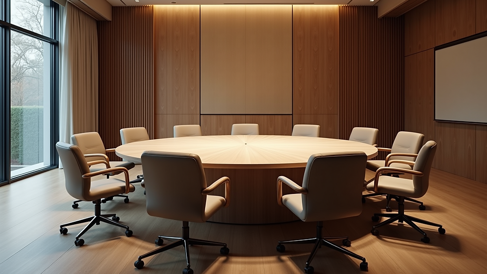Eye-level view of a meeting room with a large round table