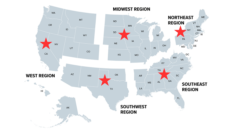 5 régions des USA