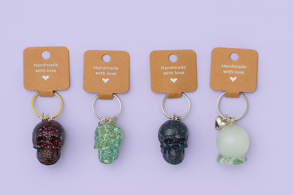 Resin crystals skulls and crystal balls.