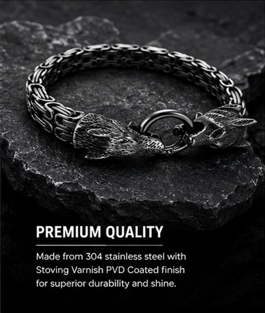 Thumbnail: Wolf Head Stainless Steel Bracelet