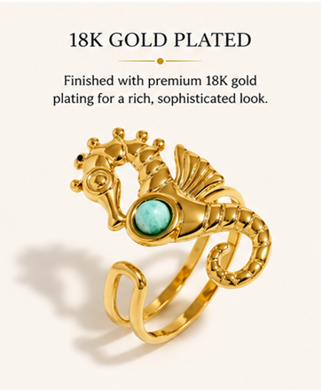 Thumbnail: 18K Gold Plated Seahorse Adjustable Ring for Women
