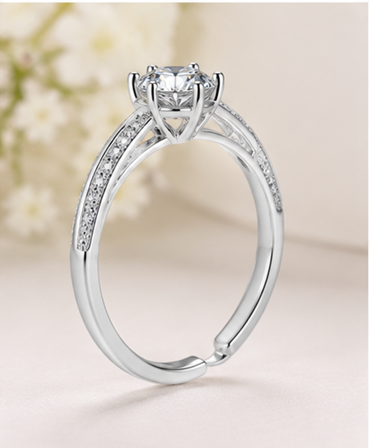 Thumbnail: S925 Sterling Silver 1 Carat Moissanite Round Cut Solitaire Ring