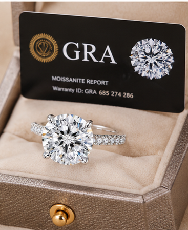 Thumbnail: S925 Sterling Silver 3 Carat Moissanite Ring Round Cut Solitaire