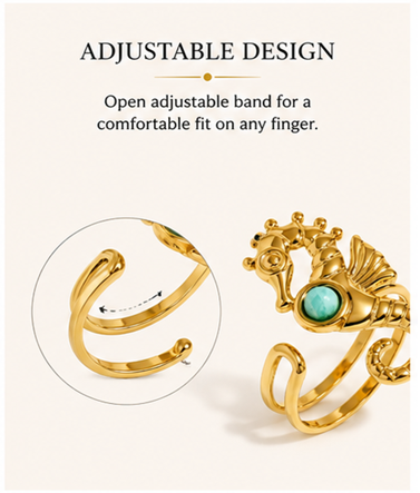 Thumbnail: 18K Gold Plated Seahorse Adjustable Ring for Women
