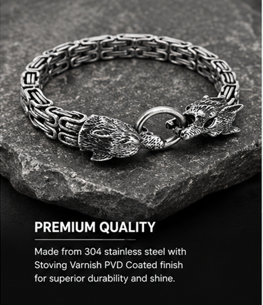 Thumbnail: Wolf Head Stainless Steel Bracelet